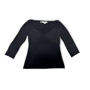 Vintage Studio M Black 3/4 Ruffle Sleeve V-neck Blouse Size XS